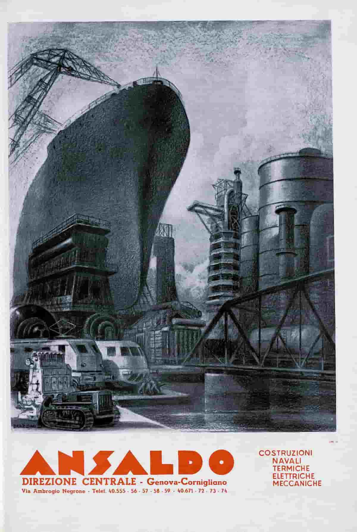 La Grande Genova compie 100 anni e li dimostra: analisi di una decrescita (infelice?) e delle tante incognite, nella foto un menifesto della Ansaldo