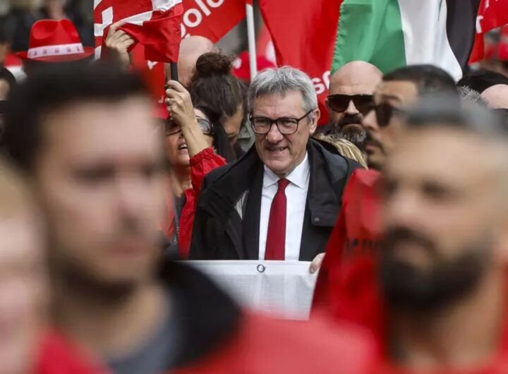 Patrimoniale, così Landini insidia Schlein mentre Conte guata e la sinistra regala a Meloni lunga vita, nella foto landini in sciopero