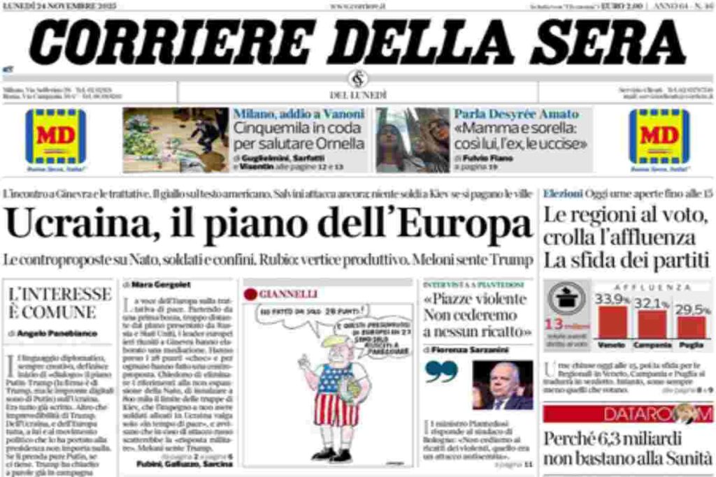 Il Corriere della Sera, la prima pagina di oggi