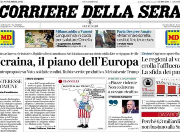 Il Corriere della Sera, la prima pagina di oggi