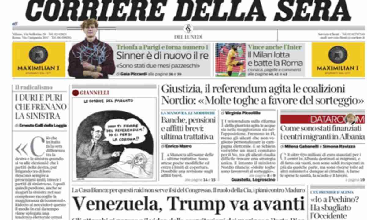 Il Corriere della Sera, la prima pagina di oggi