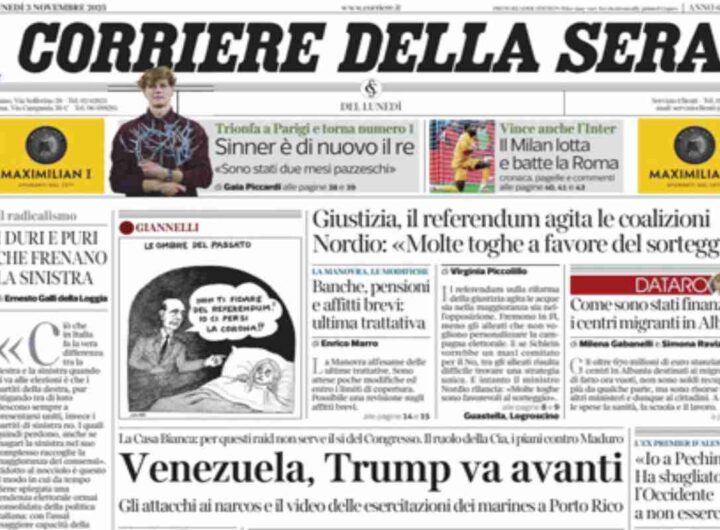 Il Corriere della Sera, la prima pagina di oggi
