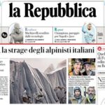 Repubblica, la prima pagina di oggi