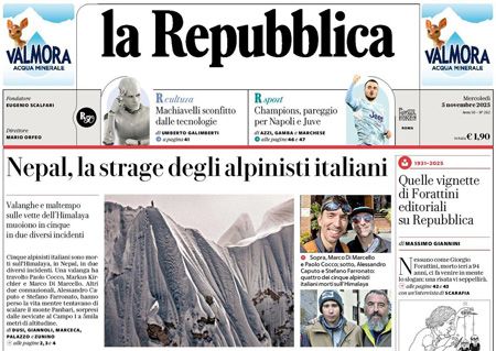 Repubblica, la prima pagina di oggi