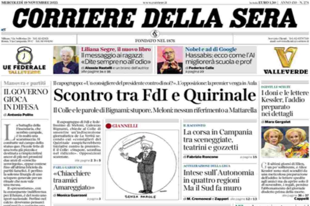 Il Corriere della Sera, la prima pagina di oggi