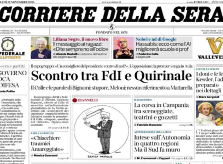 Il Corriere della Sera, la prima pagina di oggi