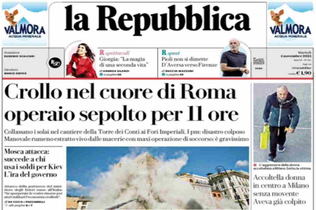 La Repubblica, la prima pagina di oggi