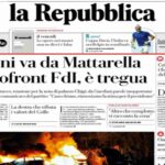 La Repubblica, la prima pagina di oggi