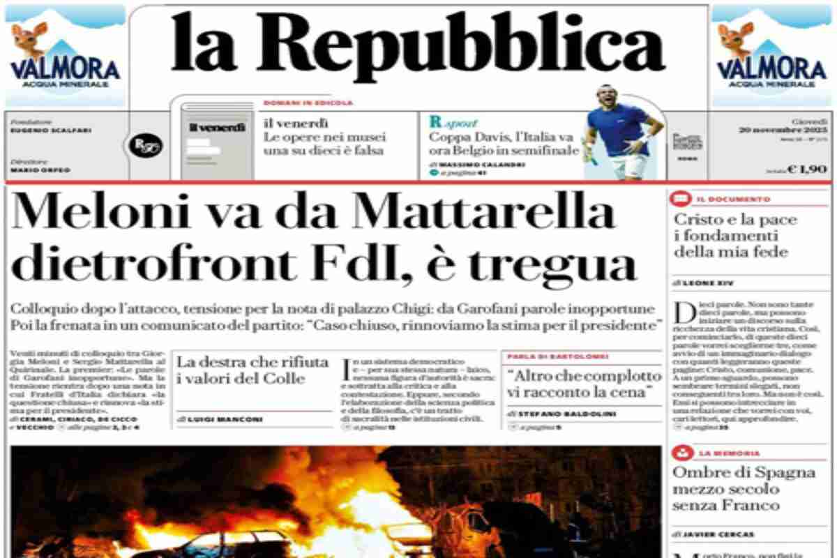 L’EDICOLA, Repubblica: “Meloni va da Mattarella. Dietrofront FdI, è tregua”. Il Messaggero: “Manovra, taglio del canone Rai”. La Verità: “L’uomo di Mattarella conferma tutto però non vuole mollare la poltrona”