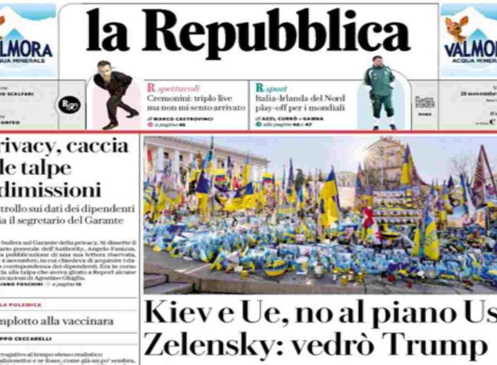 La Repubblica, la prima pagina di oggi