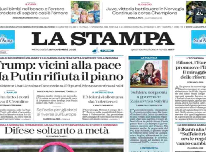 La Stampa, la prima pagina di oggi