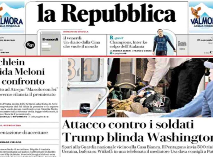 Repubblica, la prima pagina di oggi