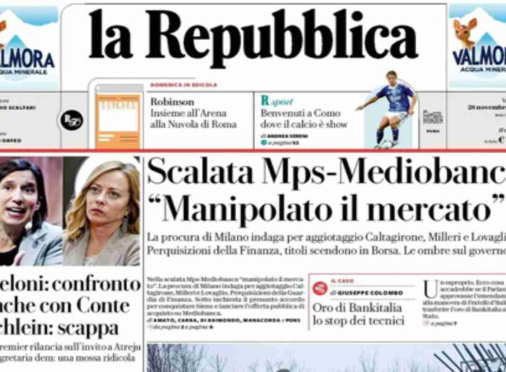 Repubblica, la prima pagina di oggi