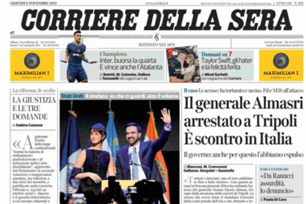 Il Corriere della Sera, la prima pagina di oggi