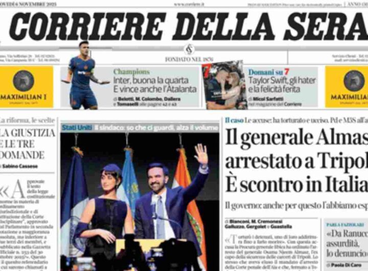 Il Corriere della Sera, la prima pagina di oggi