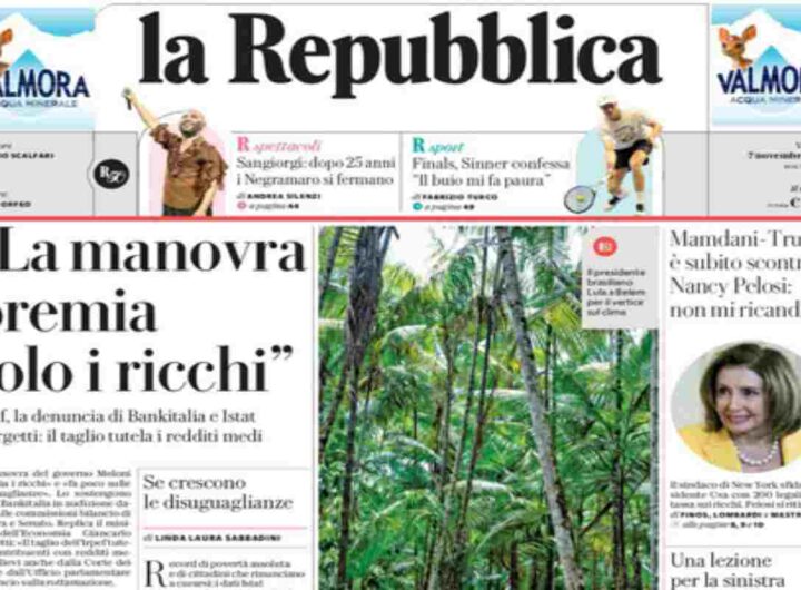 Repubblica, la prima pagina di oggi