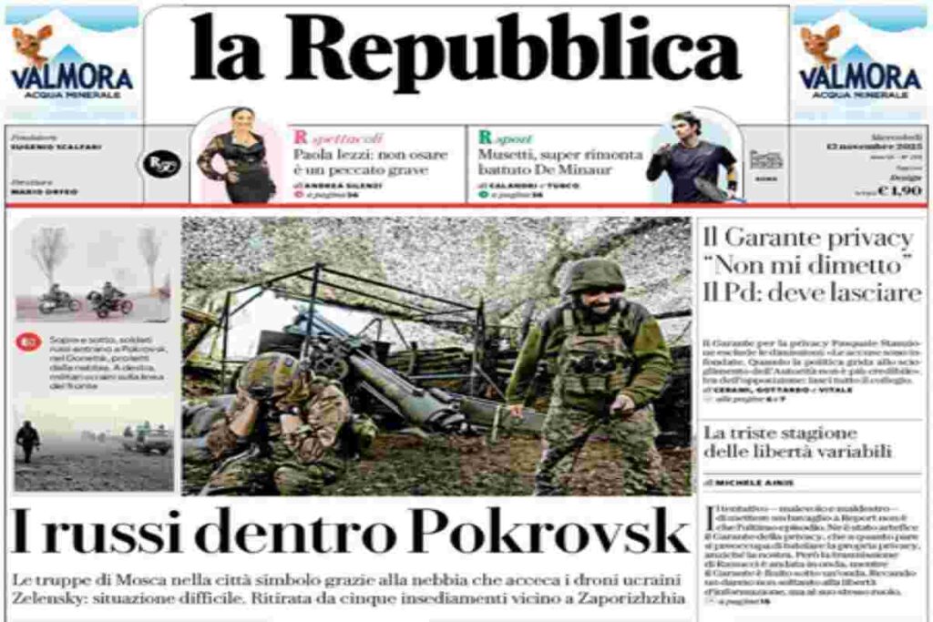 Repubblica, la prima pagina di oggi