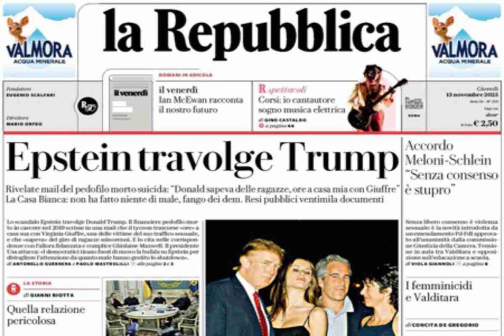 Repubblica, la prima pagina di oggi