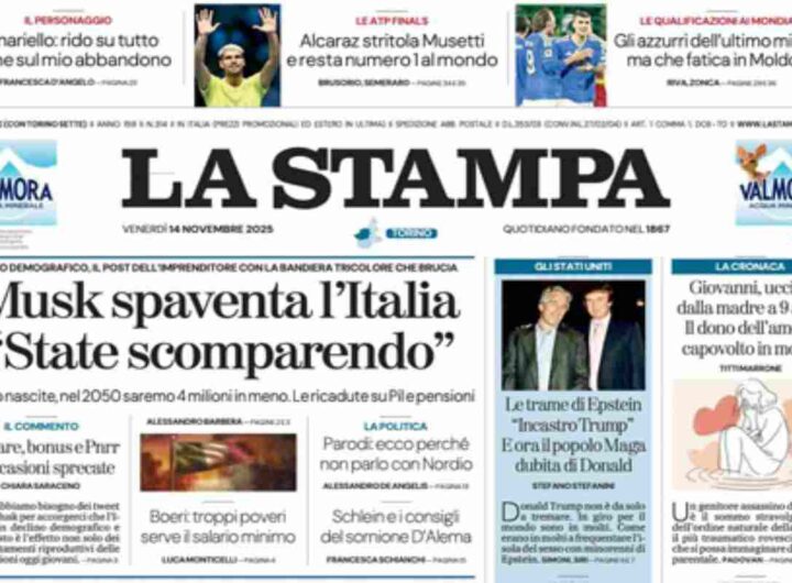 La Stampa, la prima pagina di oggi