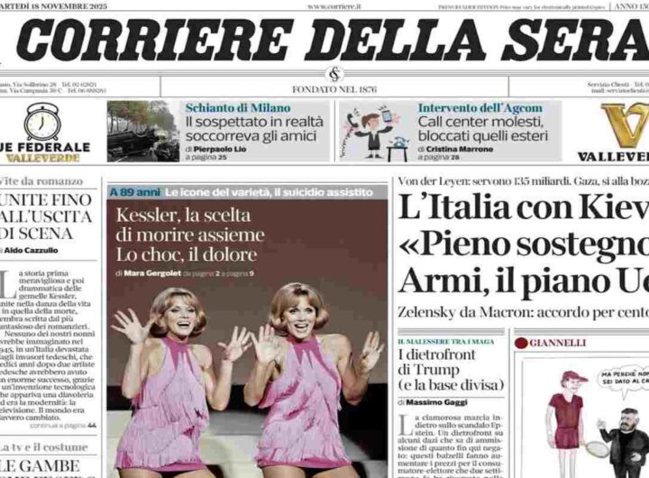 Il Corriere della Sera, la prima pagina di oggi