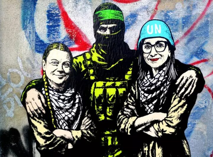 A Roma murale con Thunberg, Albanese e miliziano di Hamas