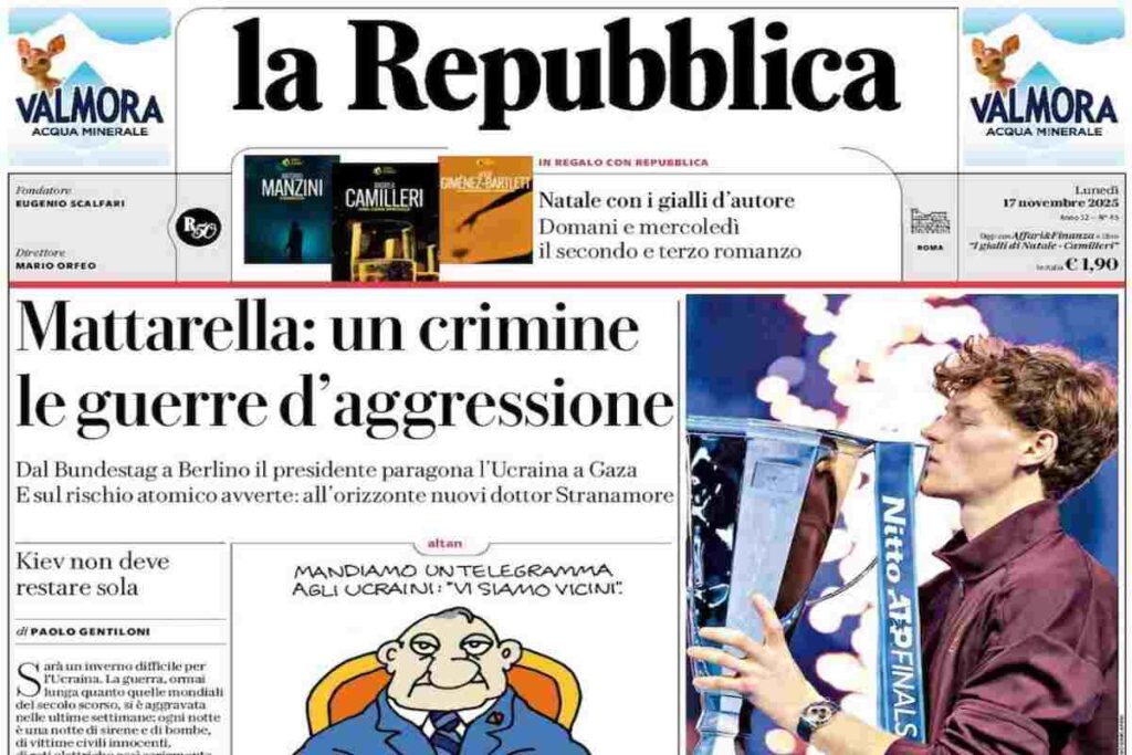 Repubblica, la prima pagina di oggi