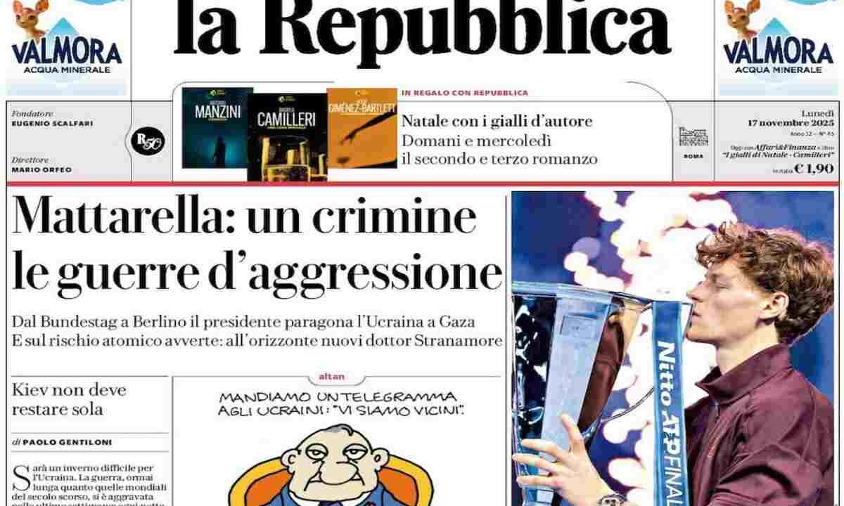 Repubblica, la prima pagina di oggi