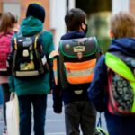 Bambini con lo zaino a scuola