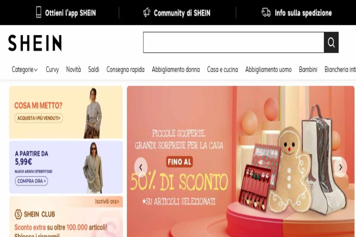 La home page di Shein