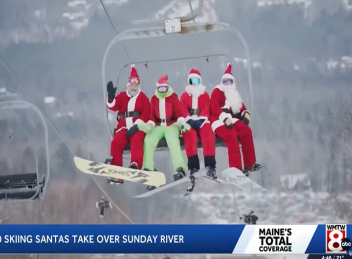Il video di centinaia di sciatori vestiti da Babbo Natale per beneficienza