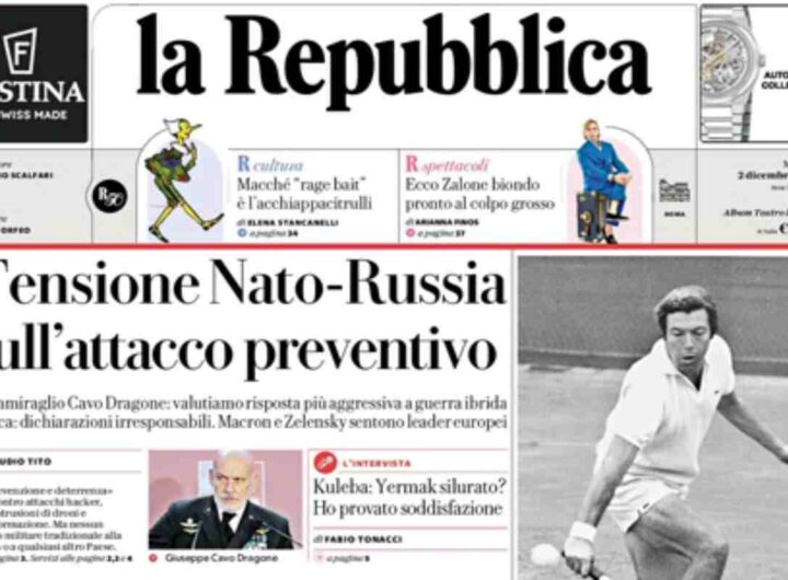 Repubblica, la prima pagina di oggi