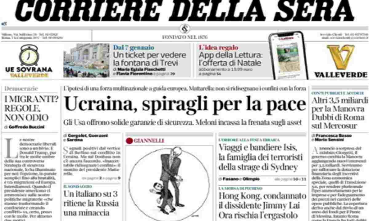 Il Corriere della Sera, la prima pagina di oggi