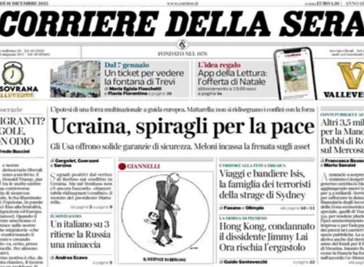 Il Corriere della Sera, la prima pagina di oggi