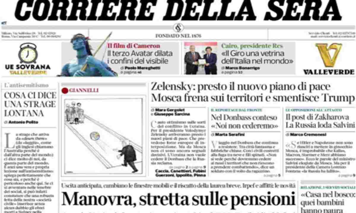 Il Corriere della Sera, la prima pagina di oggi