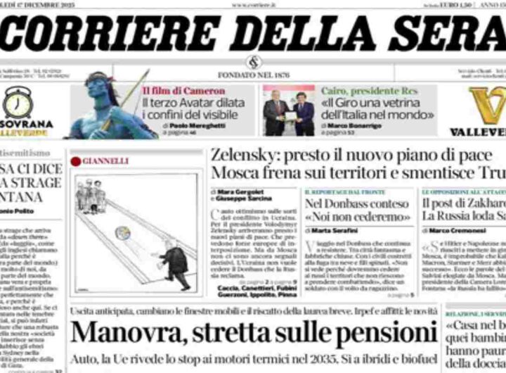 Il Corriere della Sera, la prima pagina di oggi