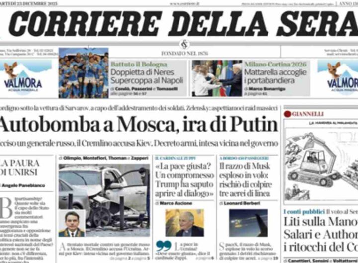 Il Corriere della Sera, la prima pagina di oggi