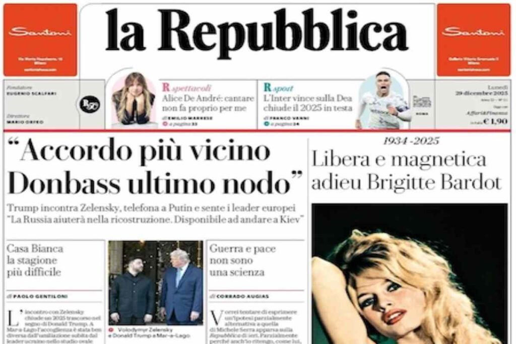 Repubblica, la prima pagina di oggi