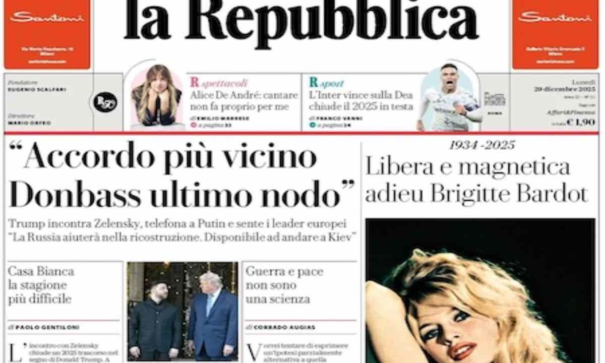 Repubblica, la prima pagina di oggi
