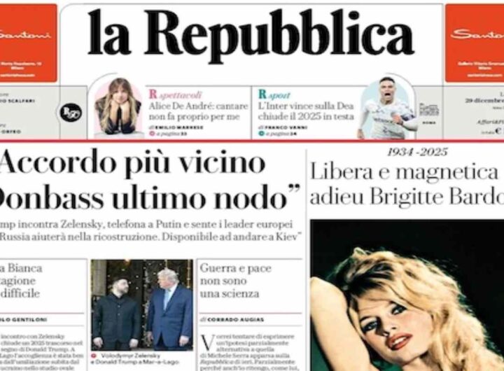 Repubblica, la prima pagina di oggi