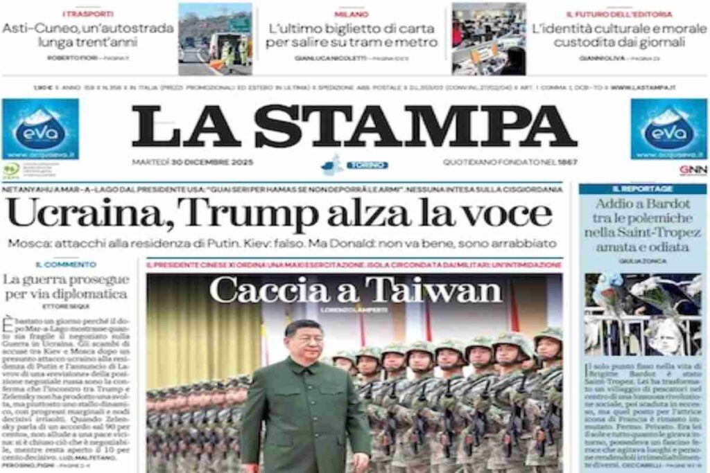 La Stampa, la prima pagina di oggi.