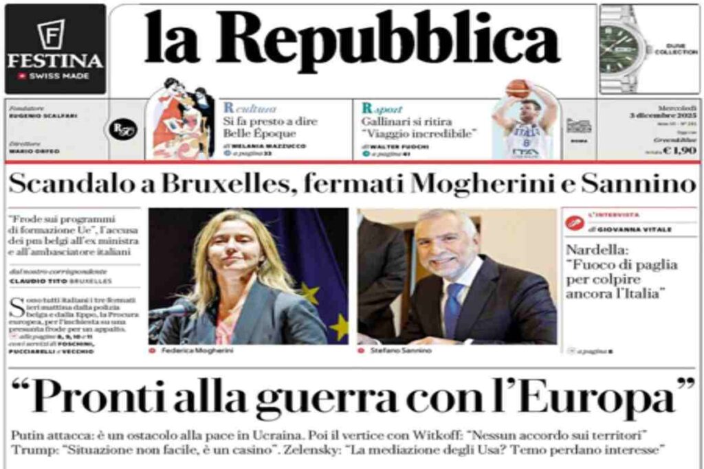 Repubblica, la prima pagina di oggi
