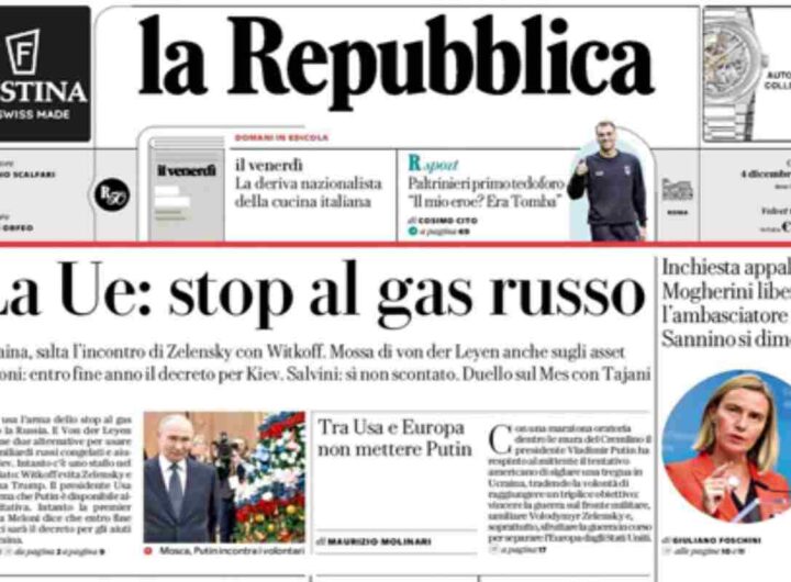 Repubblica, la prima pagina di oggi