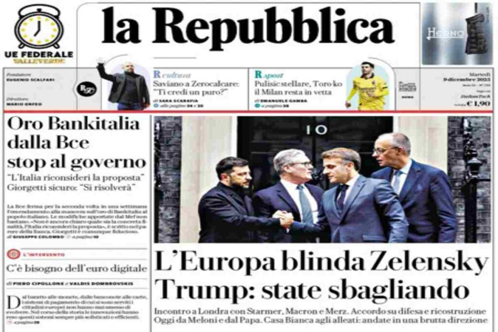 La Repubblica, la prima pagina di oggi