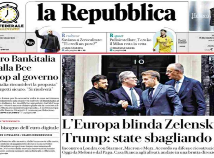 La Repubblica, la prima pagina di oggi