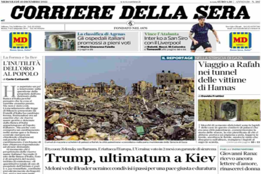 Il Corriere della Sera, la prima pagina di oggi