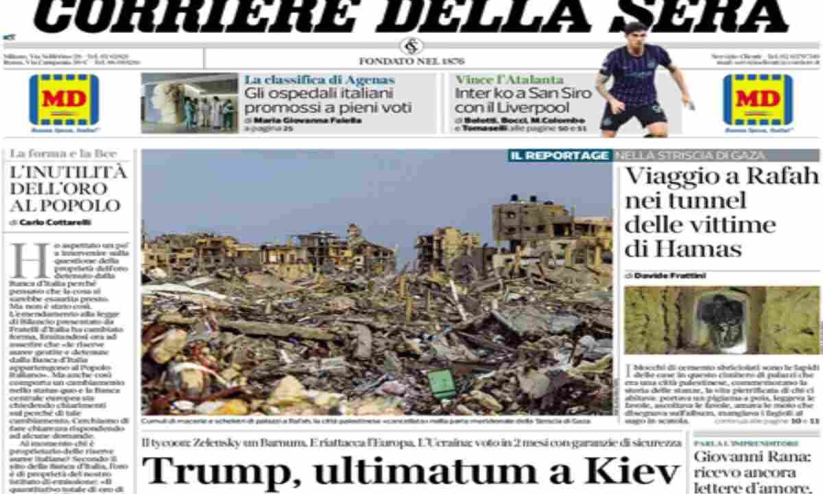 Il Corriere della Sera, la prima pagina di oggi