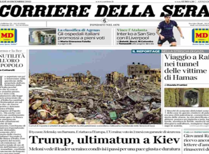 Il Corriere della Sera, la prima pagina di oggi