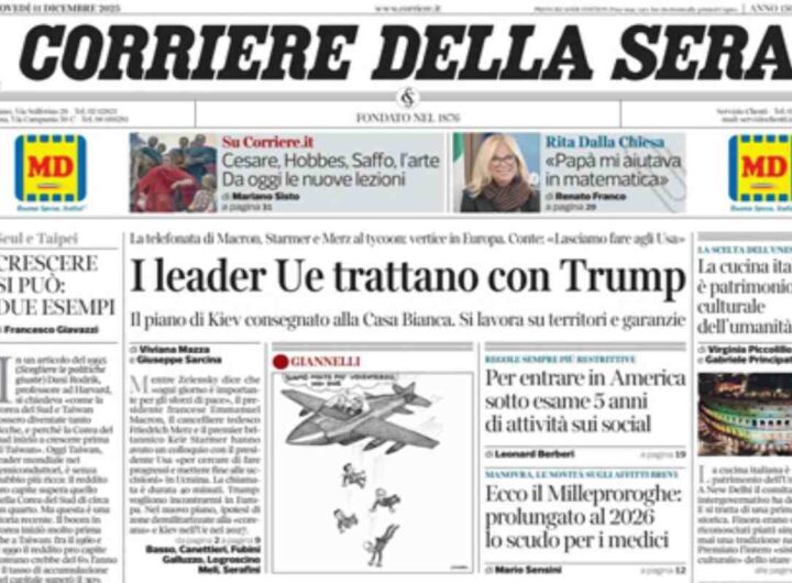 Il Corriere della Sera, la prima pagina di oggi
