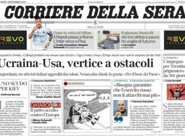 Il Corriere della Sera, la prima pagina di oggi