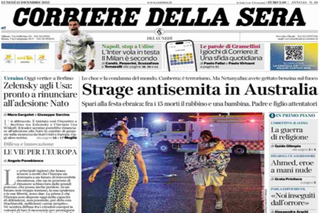 Il Corriere della Sera, la prima pagina di oggi